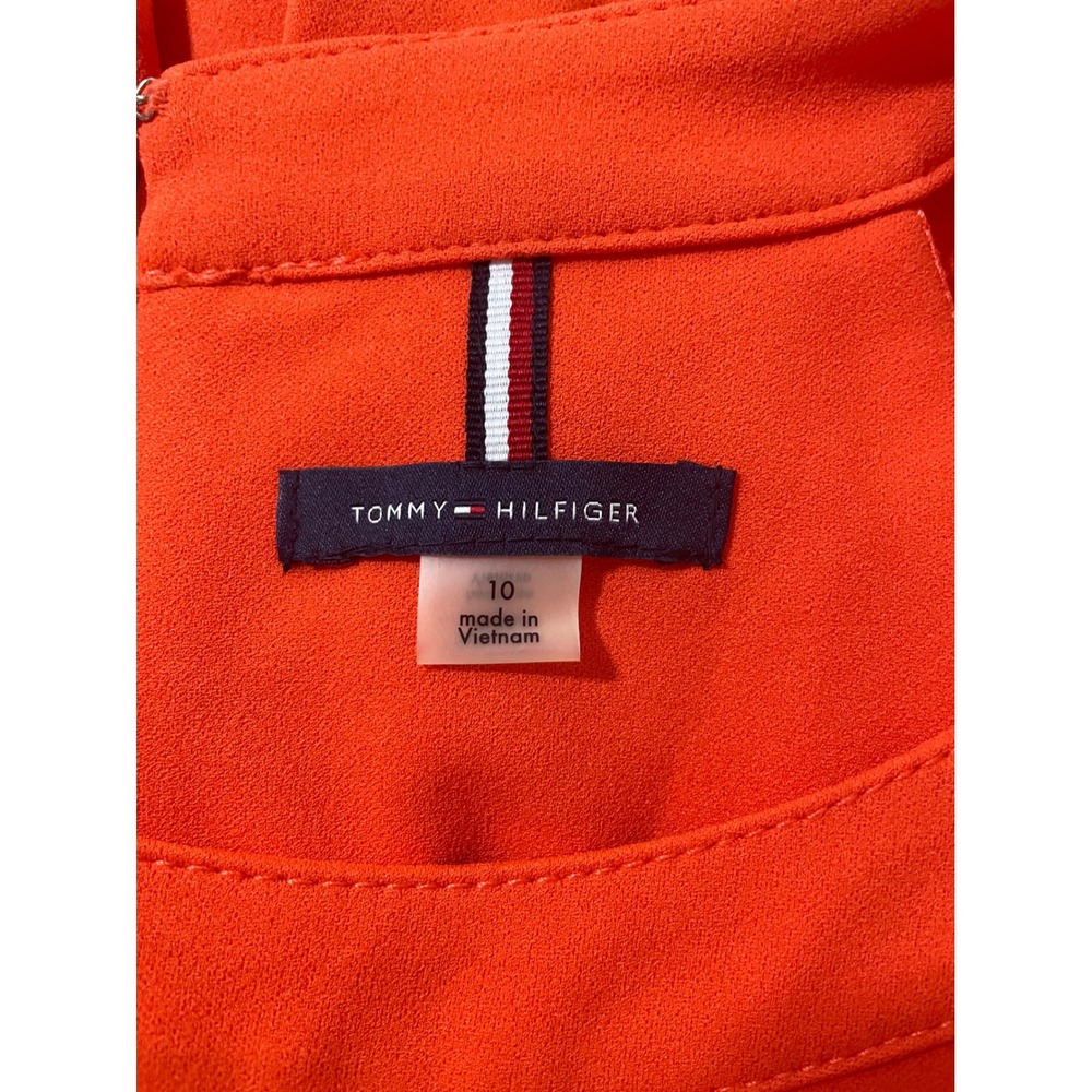Tommy Hilfiger Midi Dress Womens 10 Orange New Sleeveless Belted A-Line Crepe - Picture 5 of 6